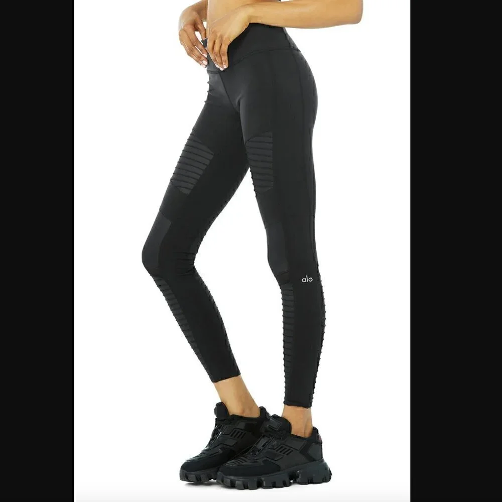 Alo Yoga Moto Leggings XXS Yoga Athleisure Activewear Athletic Workout Gym Black